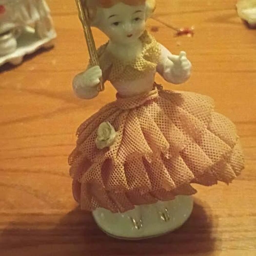 Vintage Porcelain Lace Figurine with Parasol